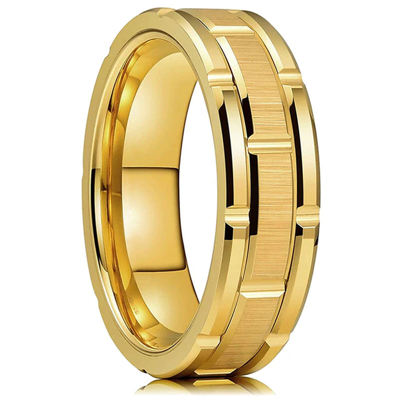 Mode Männer 8Mm Gold Farbe Nut Abgeschrägte Kante Wolfram Hochzeit Carbon Faser Ring Punk Zahnrad Edelstahl Ring für Männer