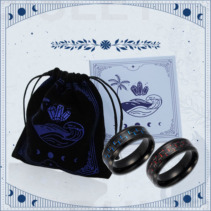 Kohlefaser Schwarzer Titan Abgeschrägtes Kanten Paar Ring