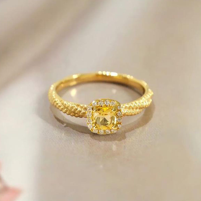 Kostenlos Heute Mondhelld Golden Kuss Kleiner Zuckerwürfel Citrin 18K Gold Plattiert Ring