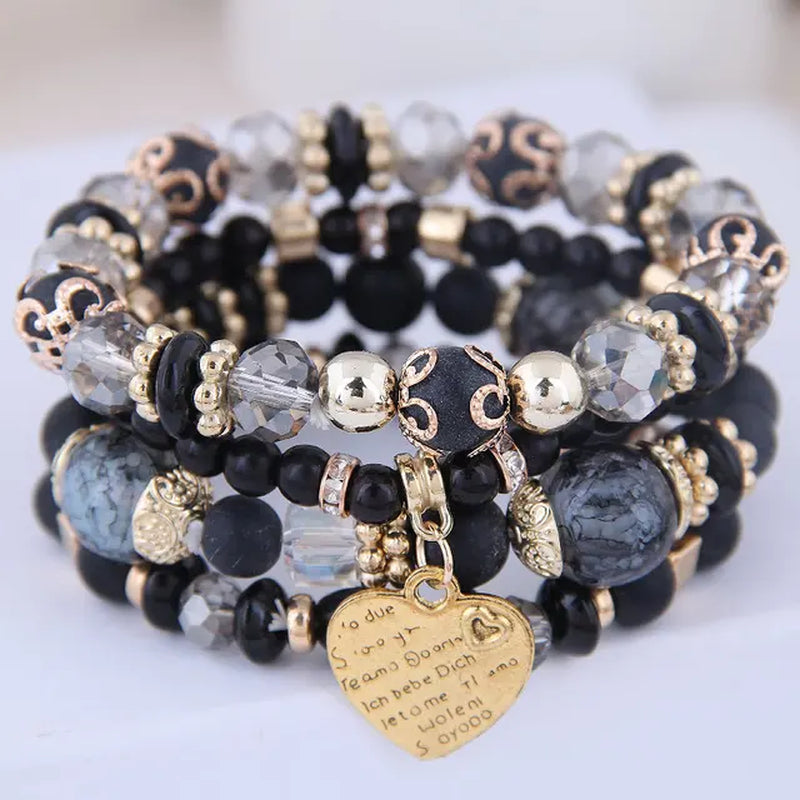 Neues 4-teiliges/Set Bohemian Love Anhänger Kristall Perlen Armband Retro Ethnicbracelet Personalisierte Damenmode Armband Schmuck