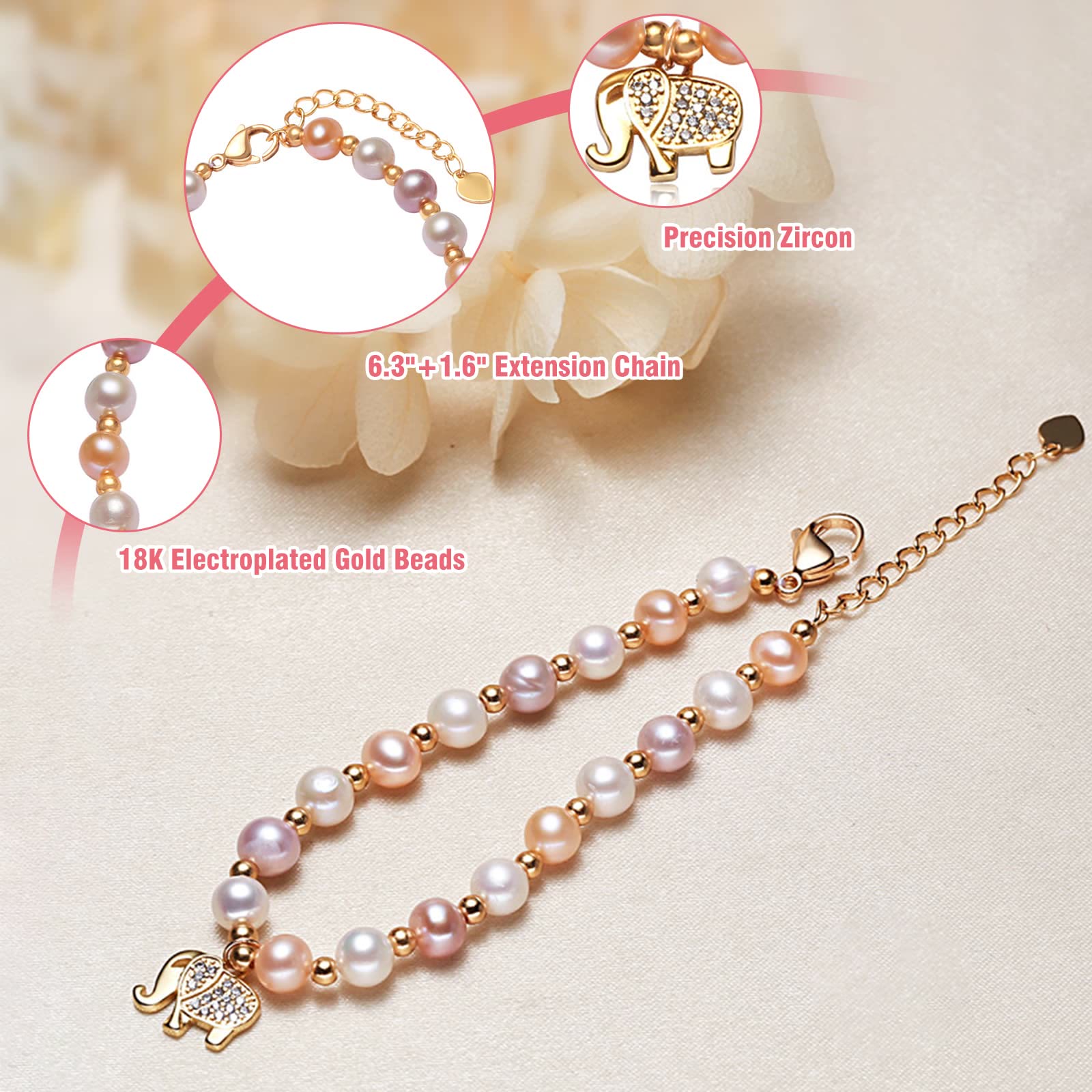 Süßwasserperlen 14K Gold Gefüllt Elefanten Frauen Armband