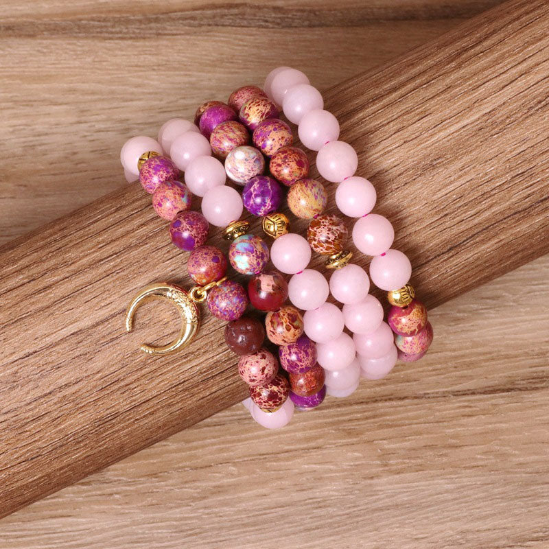 Chavri 108 Perlen Miano echtes rosa Kristall-Mala-Heilarmband