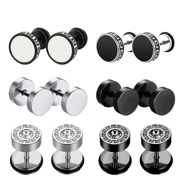 Schwarzes Unisex-Ohrring-Set aus Edelstahl mit 5 Paaren Piercing-Hoop-Ohrringen für Männer und Frauen Gothic Street Pop Hip Hop Circle Earring