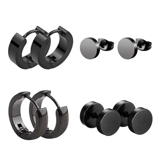 Schwarzes Unisex-Ohrring-Set aus Edelstahl mit 5 Paaren Piercing-Hoop-Ohrringen für Männer und Frauen Gothic Street Pop Hip Hop Circle Earring