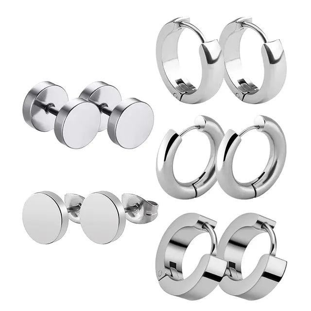 Schwarzes Unisex-Ohrring-Set aus Edelstahl mit 5 Paaren Piercing-Hoop-Ohrringen für Männer und Frauen Gothic Street Pop Hip Hop Circle Earring