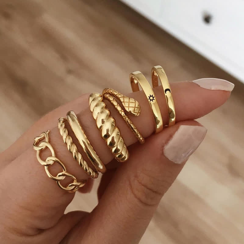 10Pcs Frauen Bohemian Geometrischer Ring -Set