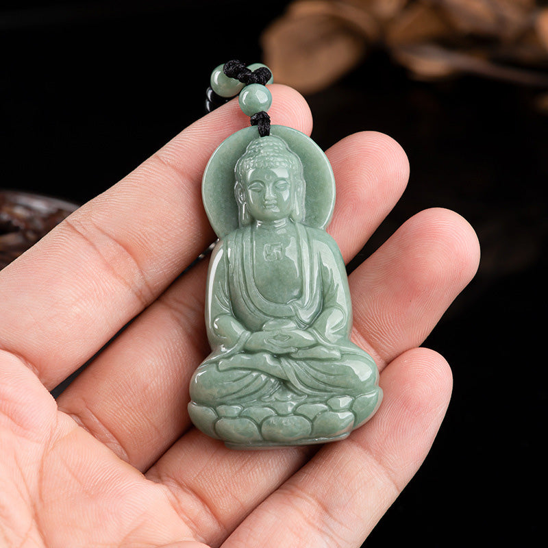 Chavri Amitabha Buddha Jade Amulett Halskette mit Mitgefühl