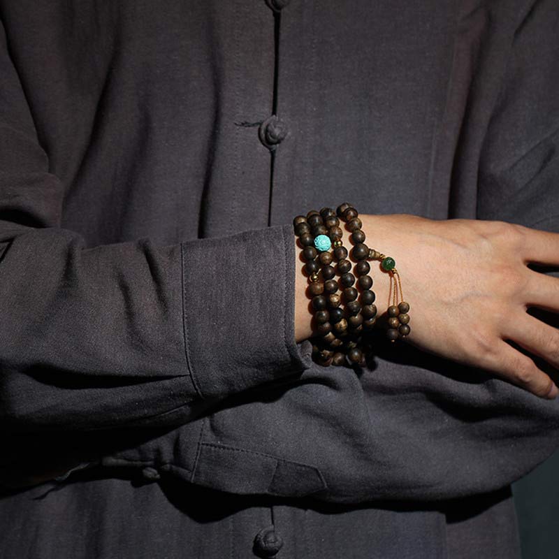 Chavri 108 Mala Perlen Nha Trang Agarwood Türkis Gebet Meditation Armband Mala