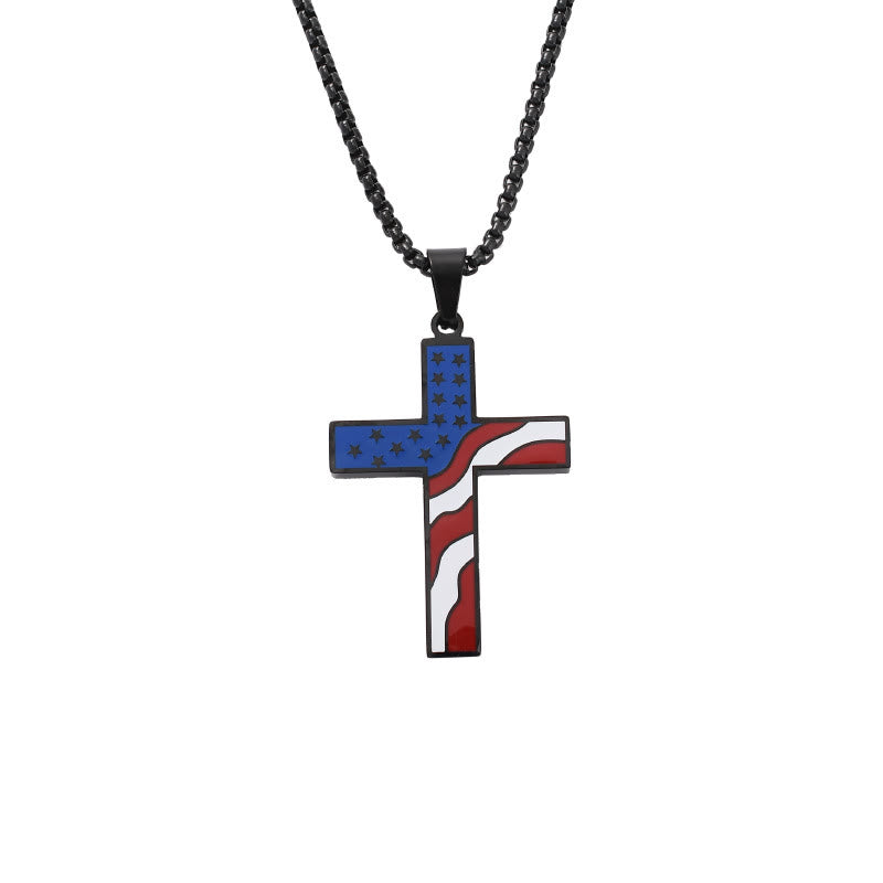 Amerikanische Flaggekreuz Religiöser Schmuck Anhänger Halskette