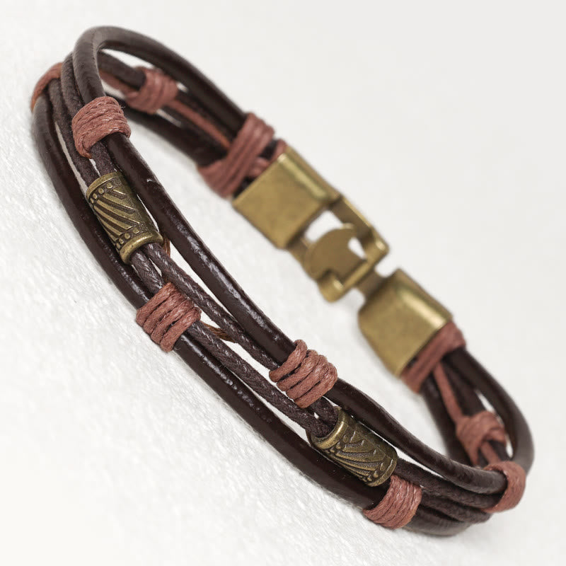 Chavri Vintage Lederarmband, braunes Seil, geschichtetes Armband, Armreif