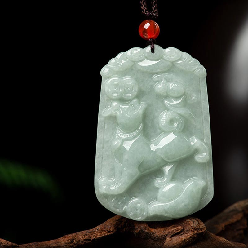 Chavri natürliche Jade 12 chinesische Sternzeichen Fülle Amulett Anhänger Halskette