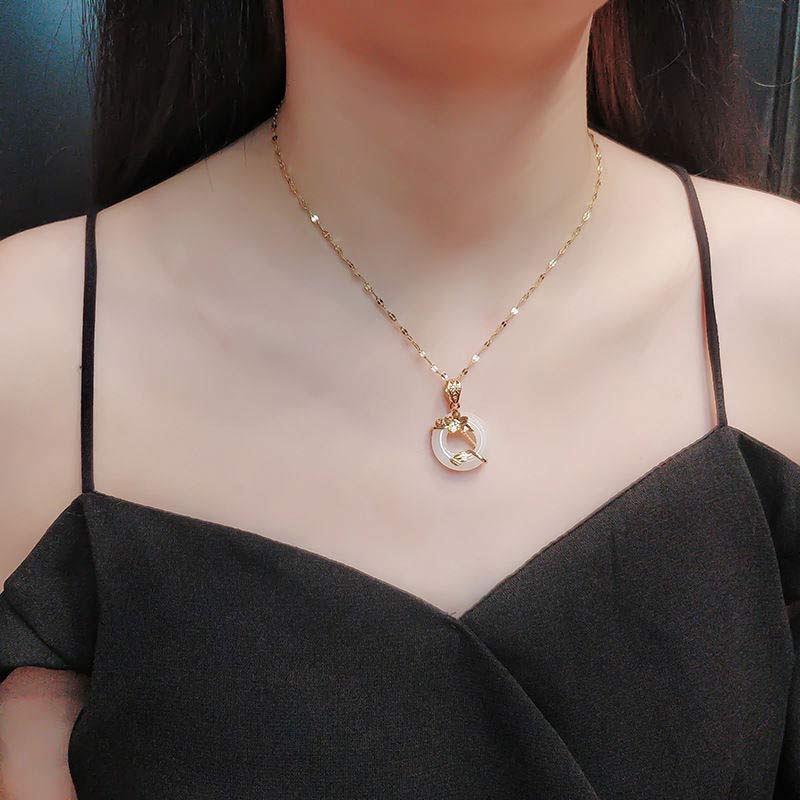 Chavri Lotus Muster Jade Glück Halskette Kettenanhänger