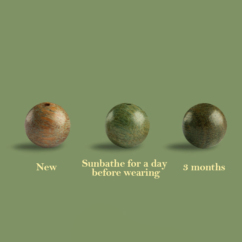 Chavri 108 Mala-Perlen, grünes Sandelholz, chinesisches Knoten-Beruhigungsarmband