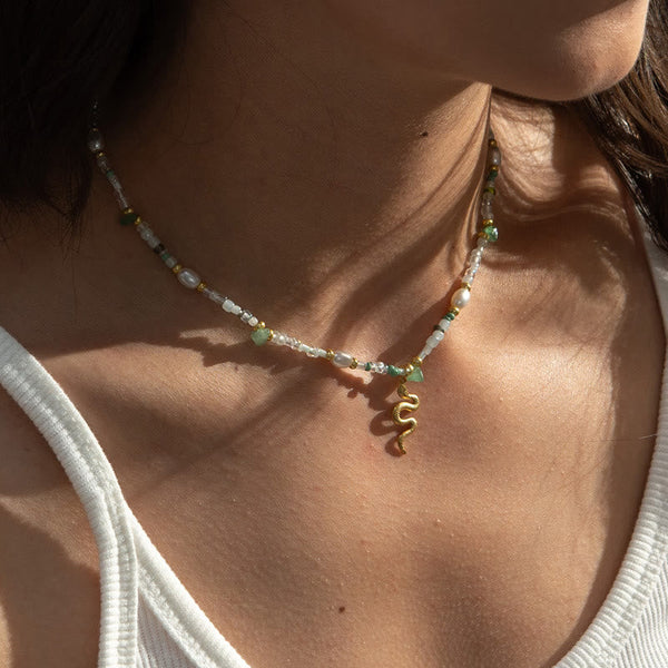 Kristallgold Schlangenperlen Titanstahl 18K Plattierte Halskette