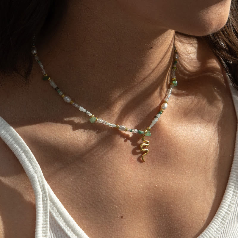 Kristallgold Schlangenperlen Titanstahl 18K Plattierte Halskette