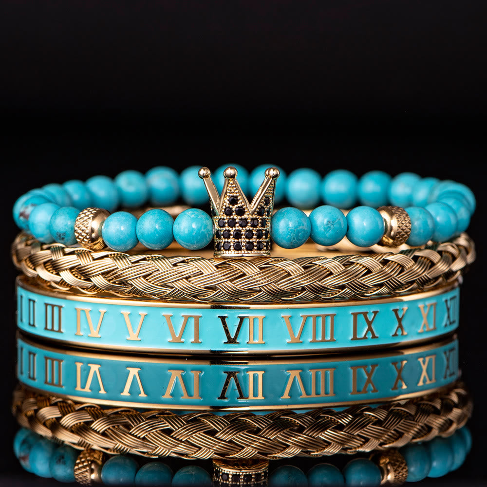 Blauperlen Römische Ziffern Kronenarmband