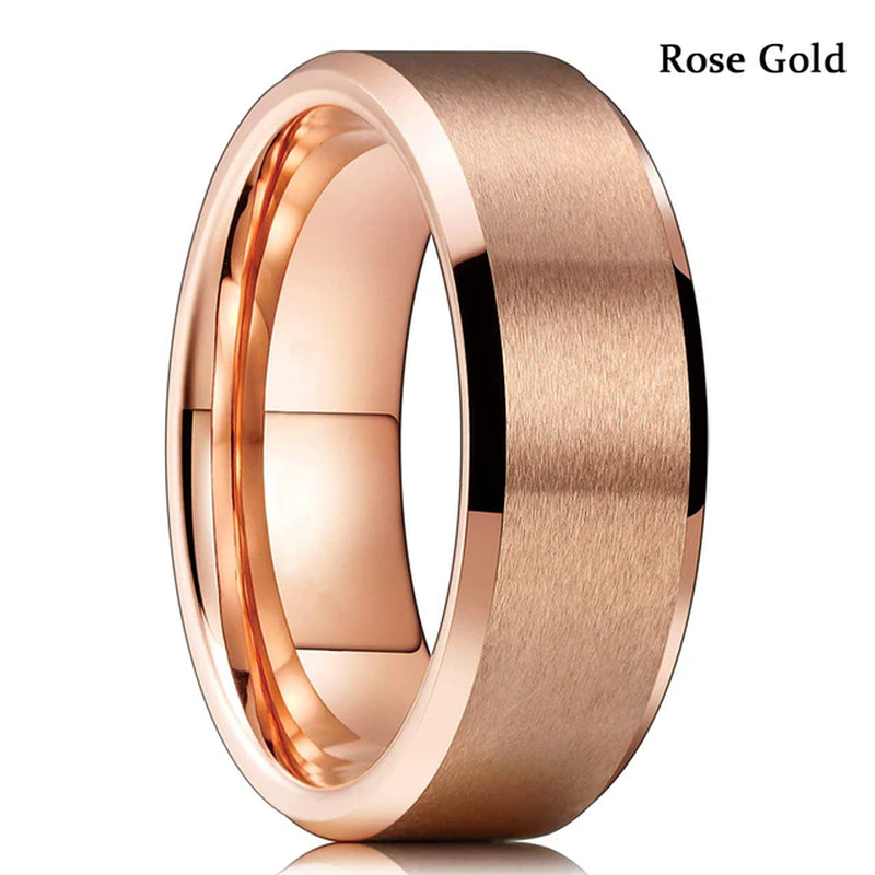 Mode Männer 8Mm Gold Farbe Nut Abgeschrägte Kante Wolfram Hochzeit Carbon Faser Ring Punk Zahnrad Edelstahl Ring für Männer