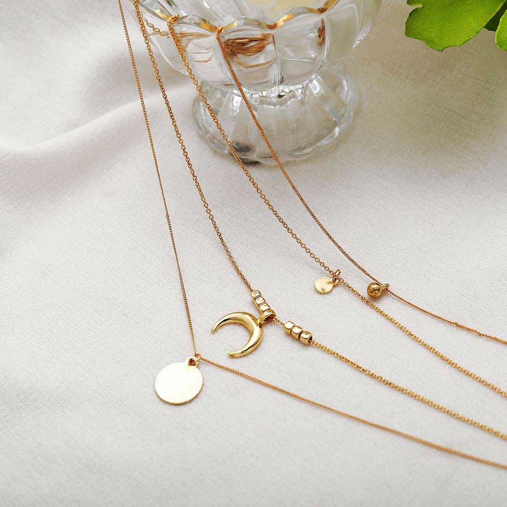 Boho Style Moon Gold Silber Multilayer Anhänger Legierung Halskette