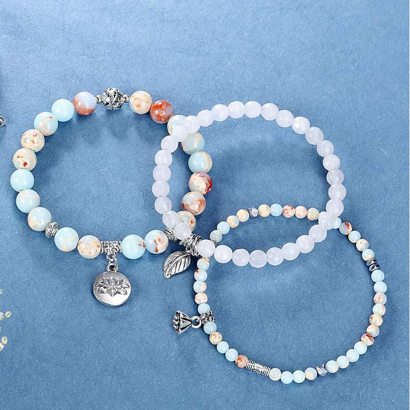 Chavri 3PCS natürliches Quarzkristall-Perlen-Heilenergie-Lotus-Armband