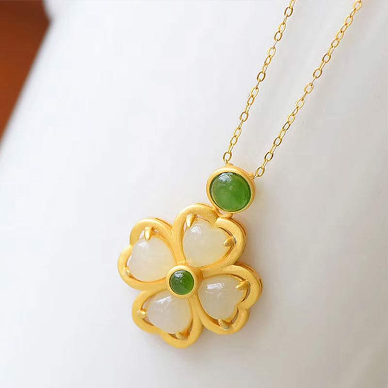 Chavri 925 Sterling Silber Lucky Four Leaf Clover Jade Wohlstand Halskette Kettenanhänger