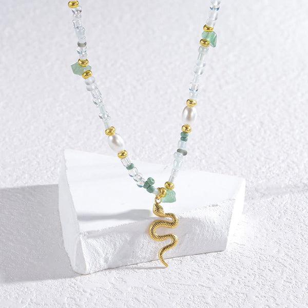 Kristallgold Schlangenperlen Titanstahl 18K Plattierte Halskette