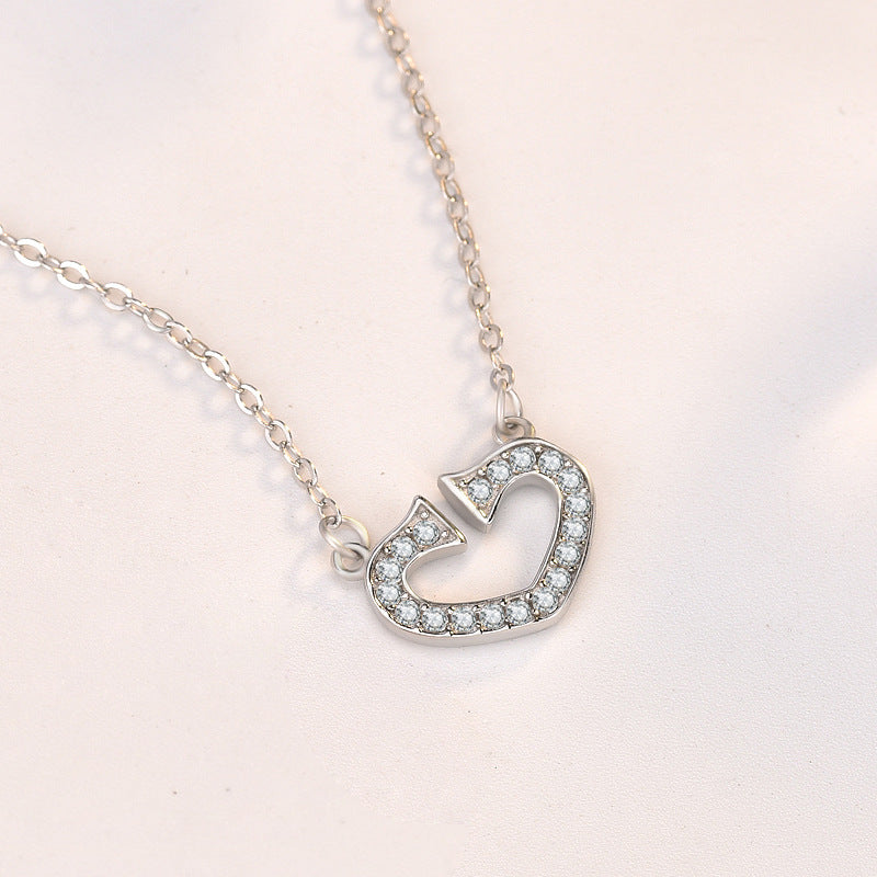 Büro-Halskette aus 925er-Sterlingsilber mit unregelmäßigem gebrochenem CZ-Herz