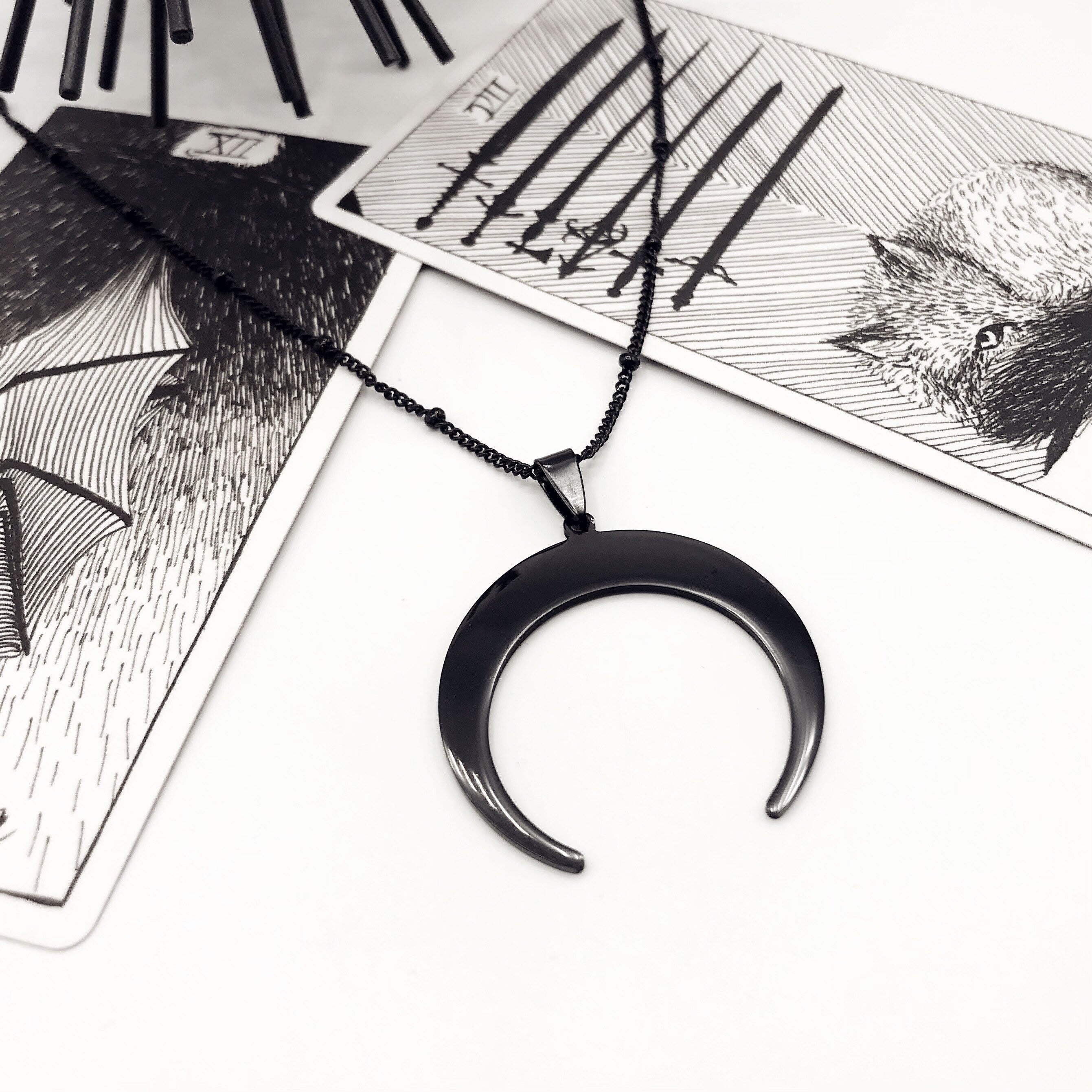 Black Moon Edelstahl Halloween Halskette