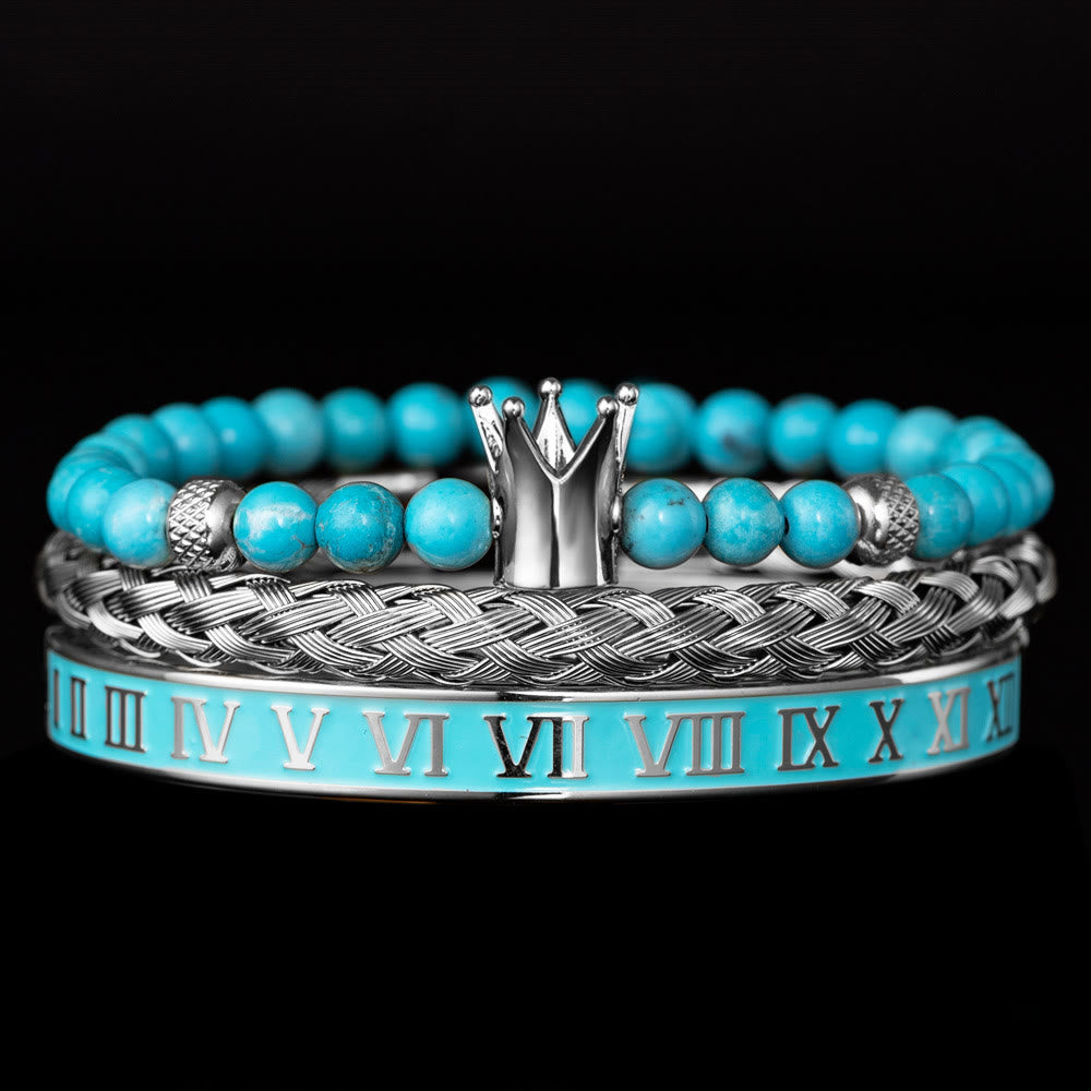 Blauperlen Römische Ziffern Kronenarmband