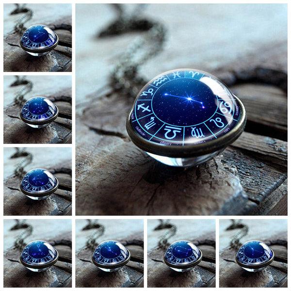 Doppelseitiger Gla -Globus Mit 12 Sterne Zodiac Halskette