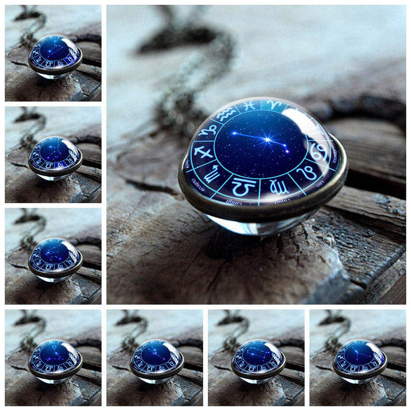 Doppelseitiger Gla -Globus Mit 12 Sterne Zodiac Halskette