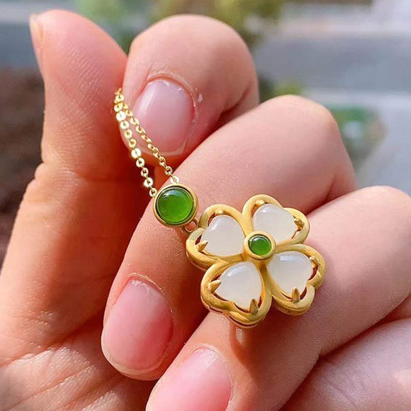 Chavri 925 Sterling Silber Lucky Four Leaf Clover Jade Wohlstand Halskette Kettenanhänger