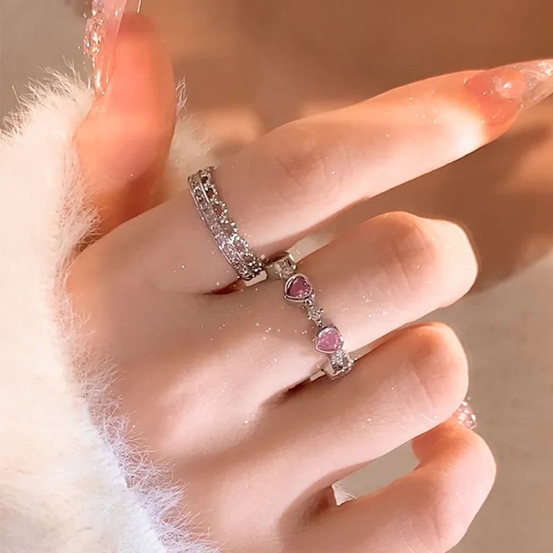 Rosa Liebe Herz Ringe für Frauen Öffnung Persönlichkeit Dorn Finger Ring Mode Süße Mädchen Schmuck Hochzeit Party Zubehör 2023