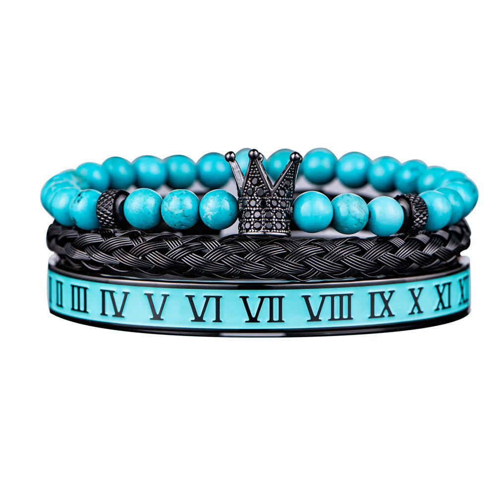 Blauperlen Römische Ziffern Kronenarmband