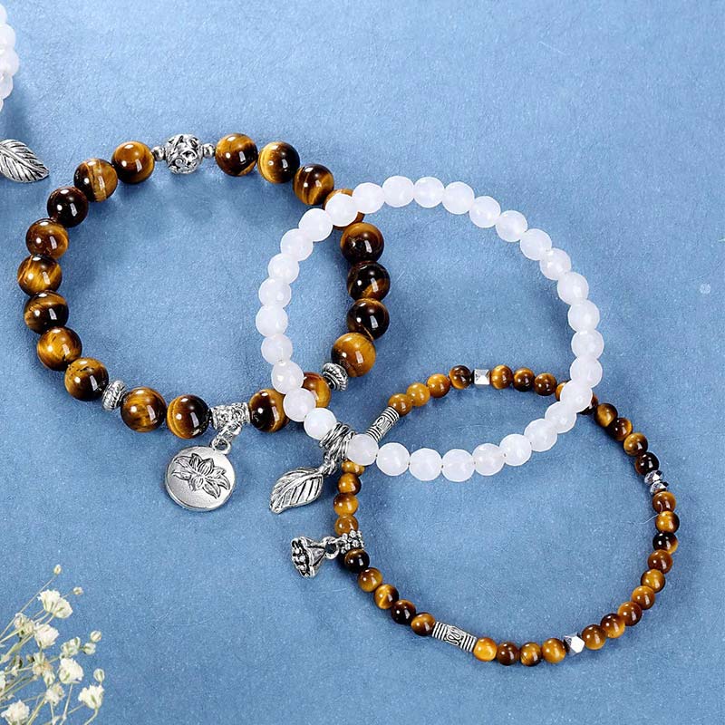 Chavri 3PCS natürliches Quarzkristall-Perlen-Heilenergie-Lotus-Armband