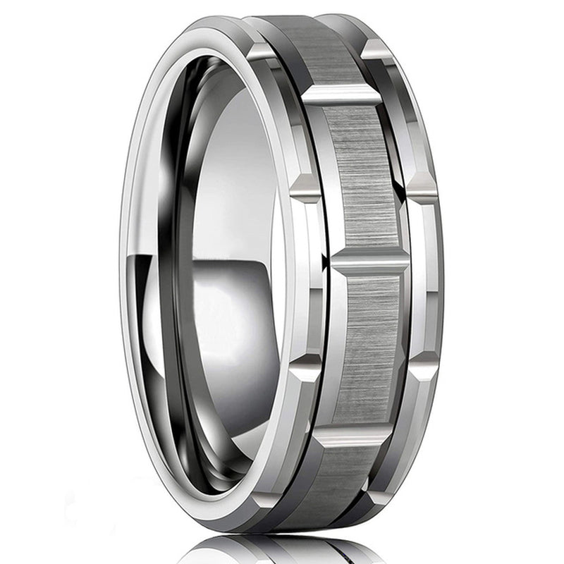 Mode Männer 8Mm Gold Farbe Nut Abgeschrägte Kante Wolfram Hochzeit Carbon Faser Ring Punk Zahnrad Edelstahl Ring für Männer