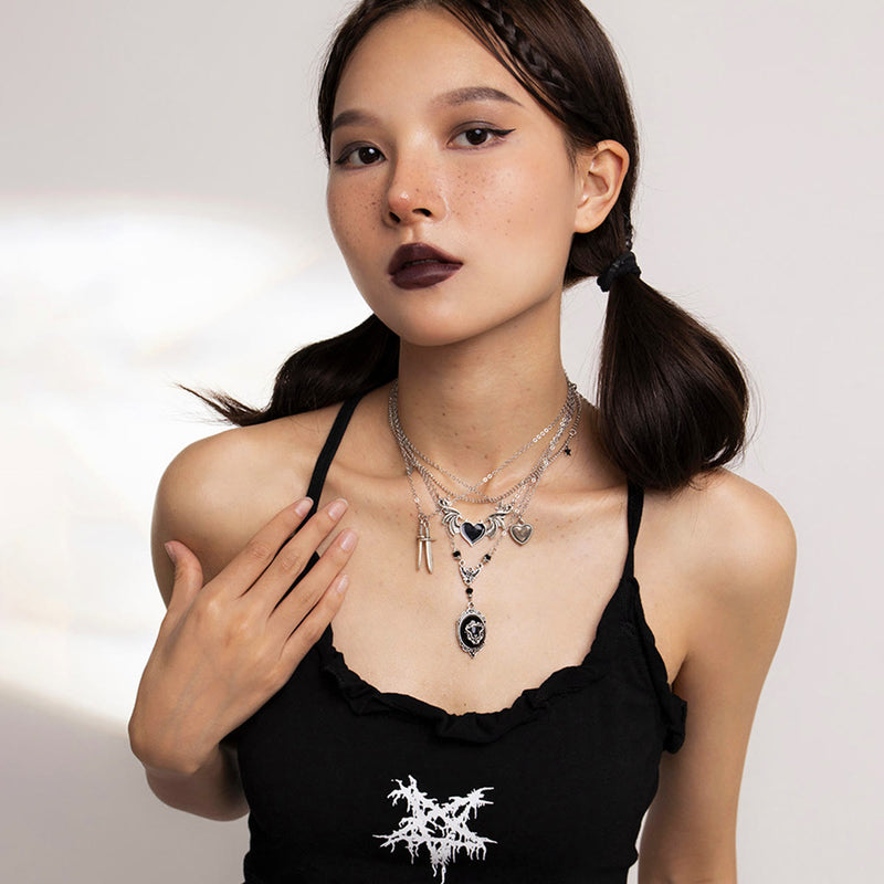 Dark Punk Love Wings Pendentin Halloween Halskette