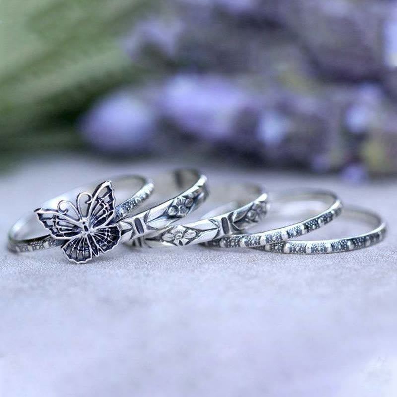 Kreativer Vintage Ladies Butterfly Fünf -Stück -Ring -Set