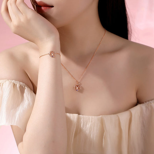 Süße Kranzhasen Roségold Armband Halskette