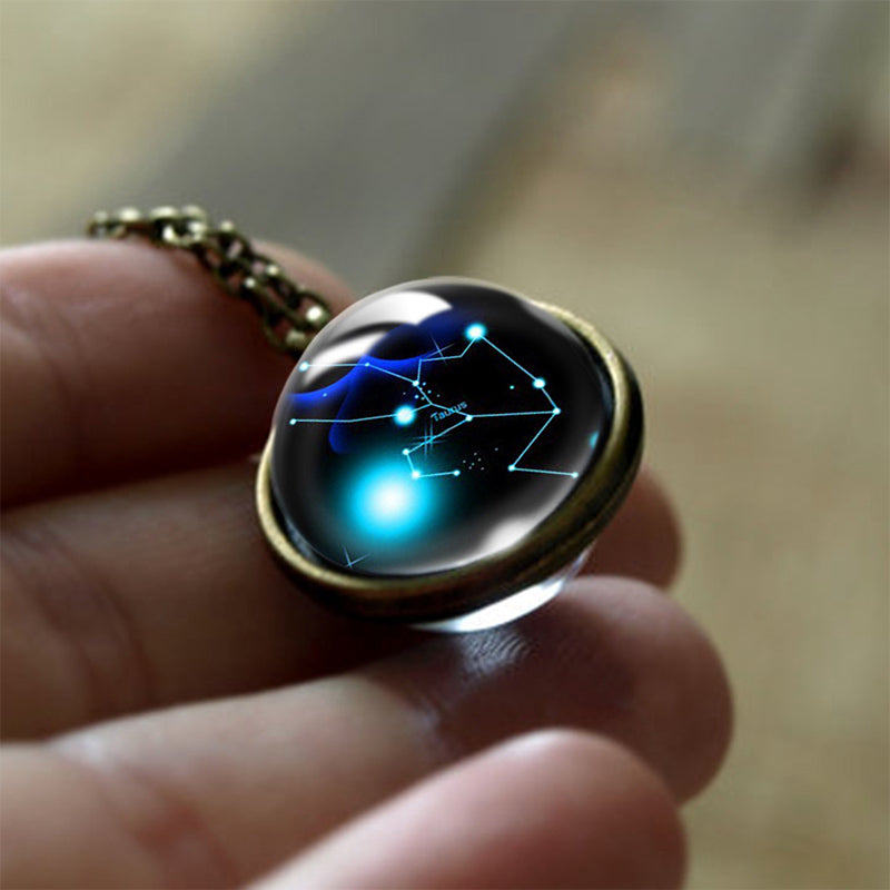 Glas 12 Sterne Zodiac Protection Halskette