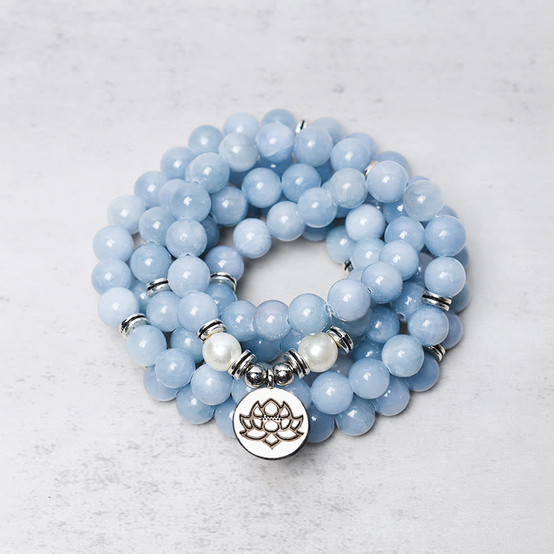 Chavri 108 Mala Perlen Aquamarin Heilarmband