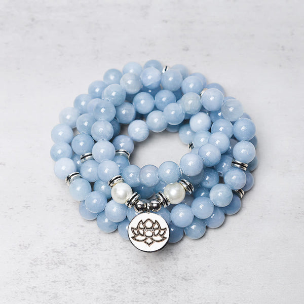 Chavri 108 Mala Perlen Aquamarin Heilarmband