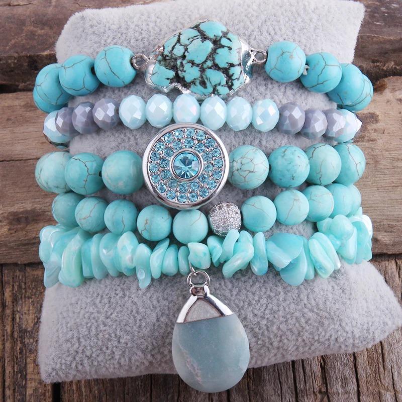 5Pcs Multi Layer Edelstein Perlen Armband