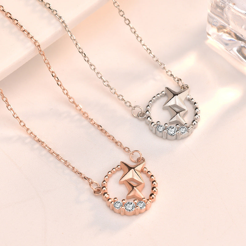 Süße CZ-Meteor-Stern-Halskette aus 925er-Sterlingsilber