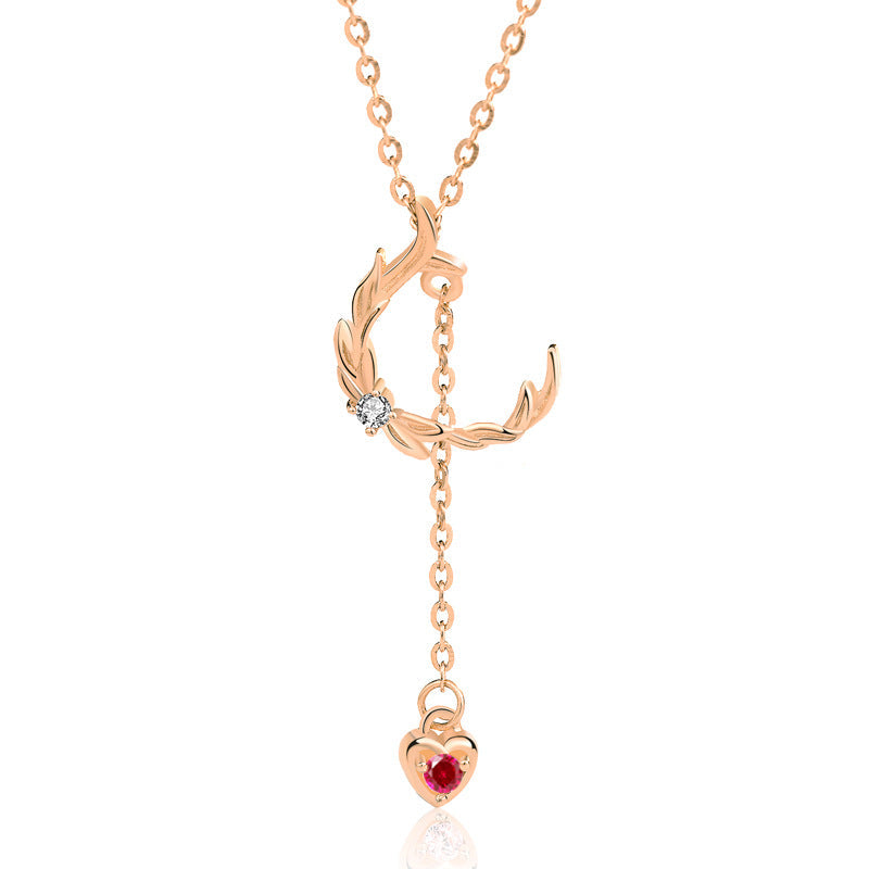 Jubiläums-Halskette aus 925er-Sterlingsilber mit CZ-C-förmigen Blatt-Herzquasten