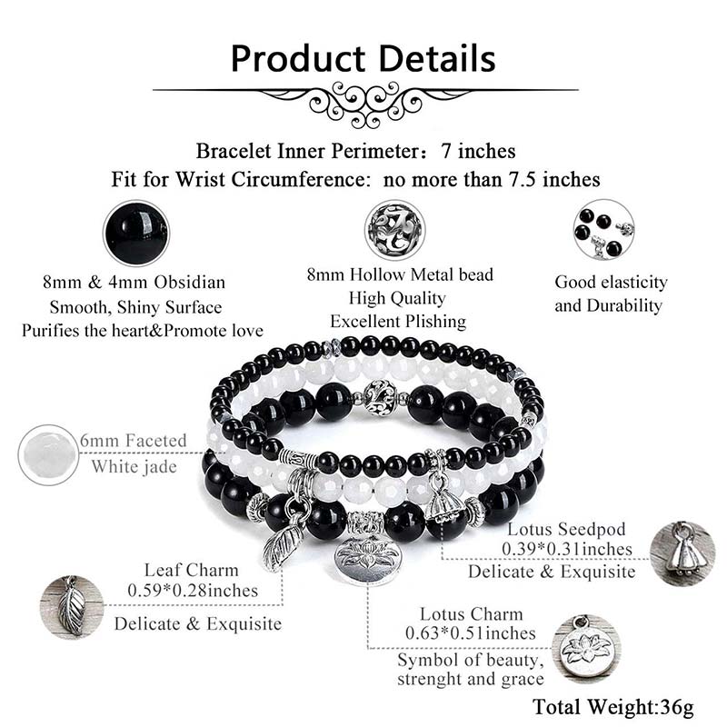 Chavri 3PCS natürliches Quarzkristall-Perlen-Heilenergie-Lotus-Armband