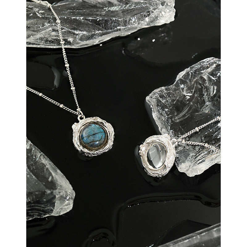 Geschenk Runde natürliche Anemousit weiße Kristall unregelmäßige Halskette aus 925er Sterlingsilber