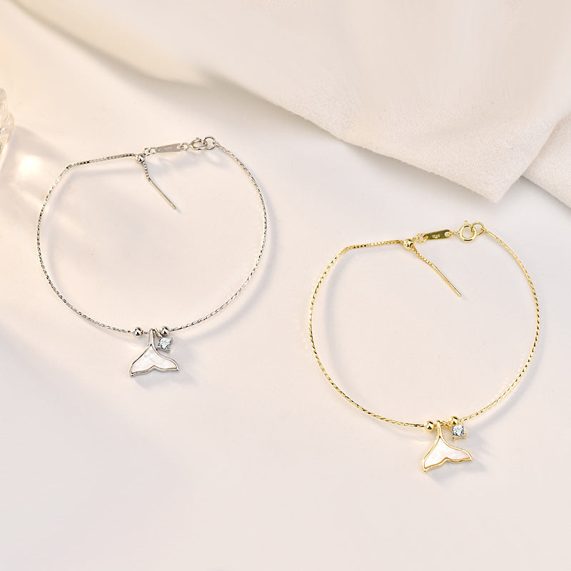 Damen Muschel Fischschwanz CZ 925 Sterling Silber Armband