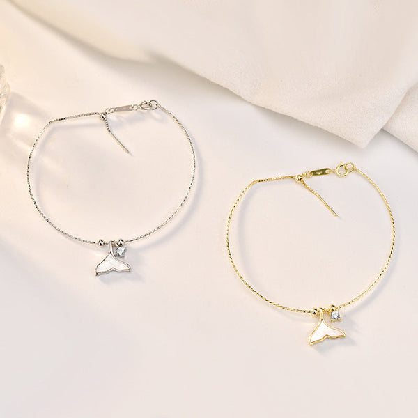 Damen Muschel Fischschwanz CZ 925 Sterling Silber Armband