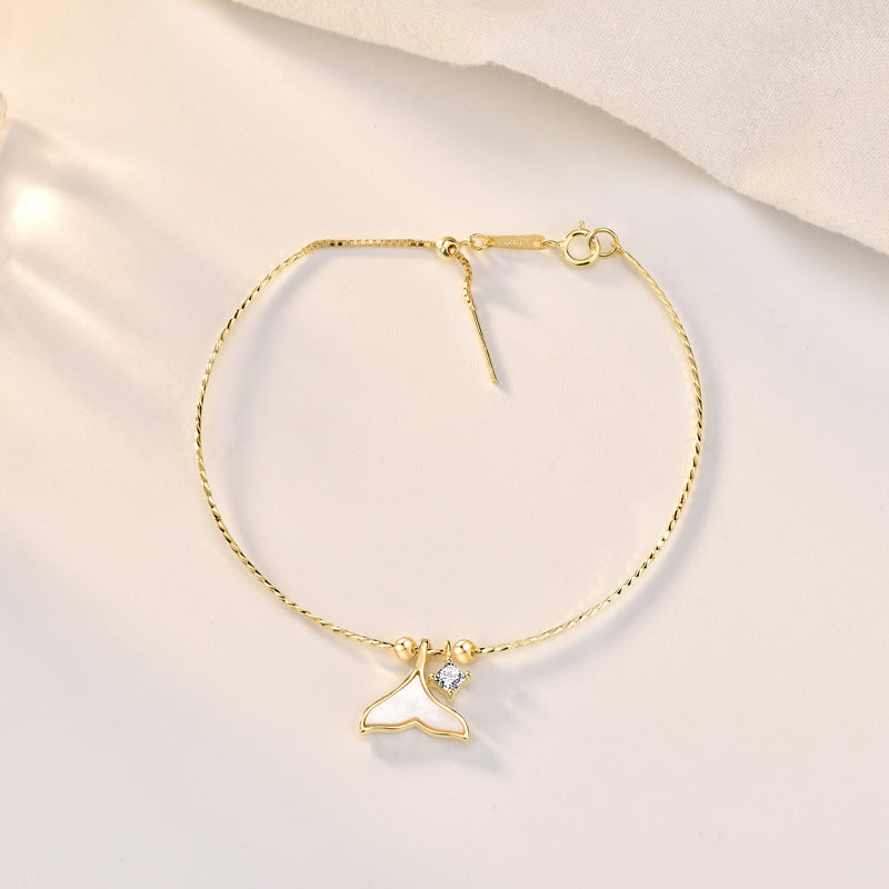 Damen Muschel Fischschwanz CZ 925 Sterling Silber Armband