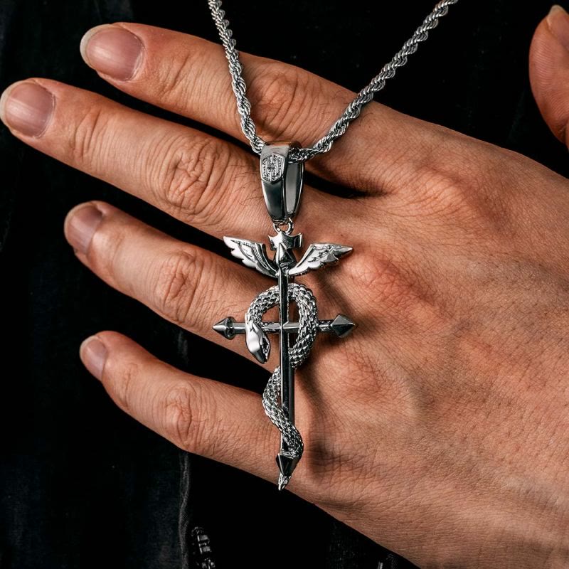 Abgelöste Flügelkreuzungen Mit Schlangengriechisch -Caduceus -Anhängerkette